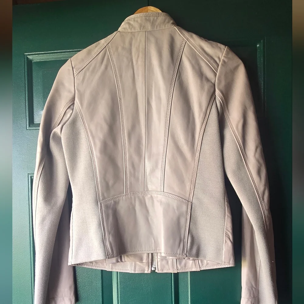 Michael Kors Leather Jacket Light Pearl Gray Glove Soft XS $450